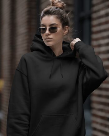Women Black Plain Regular Hoodie