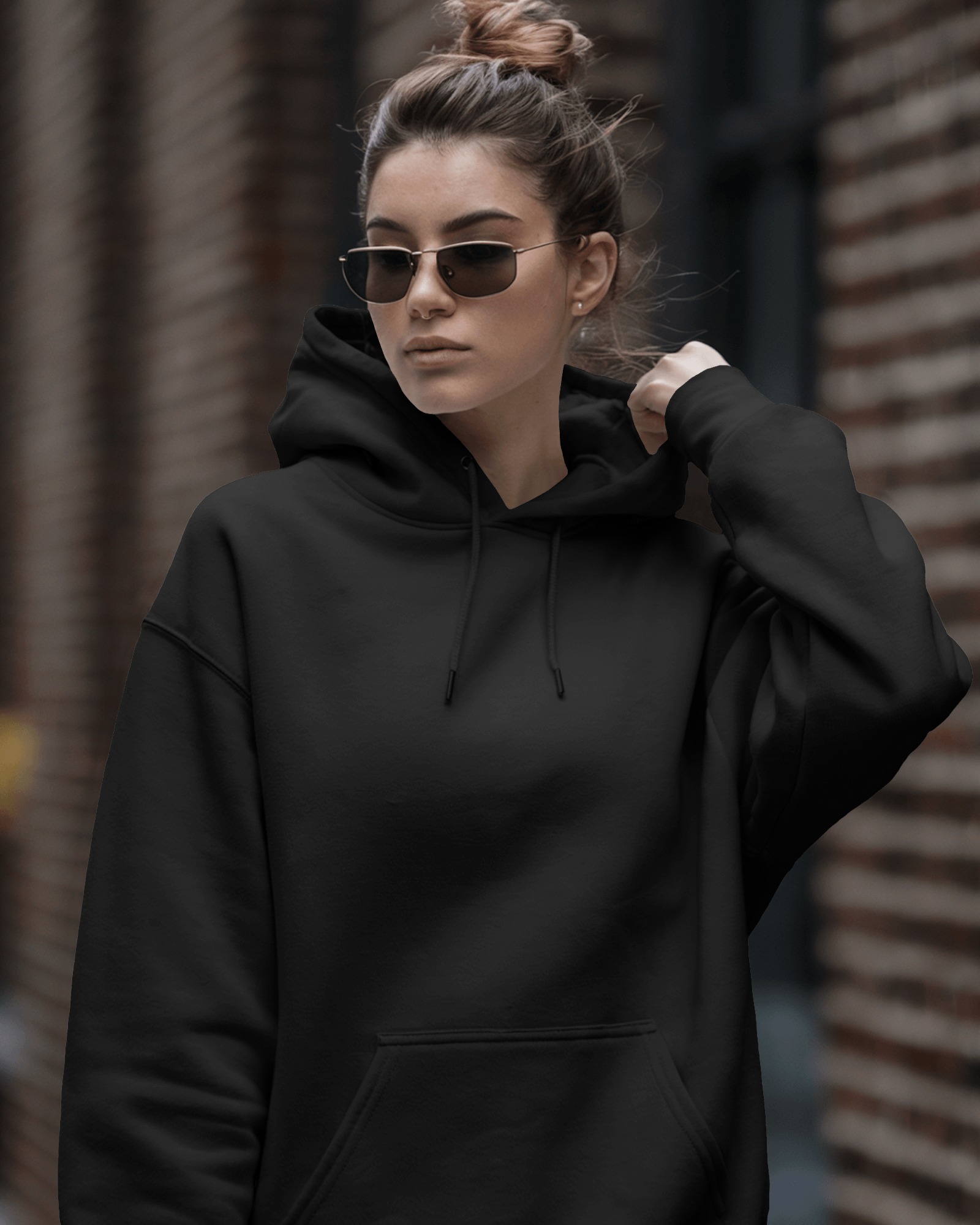 female black hoodie front2 mockey