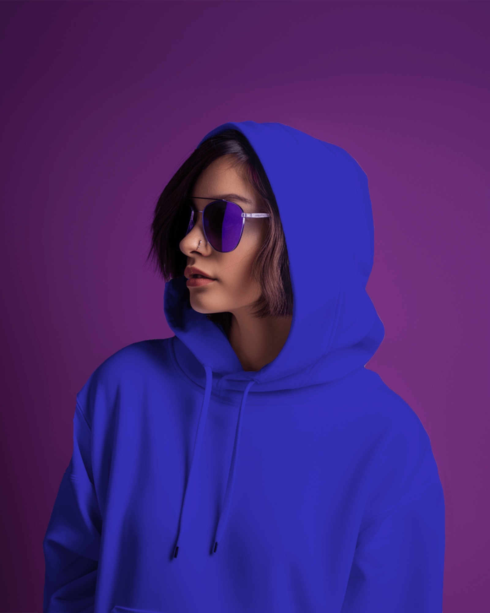 female blue hoodie side1 mockey Plain and printed cotton T-shirt in multi colors