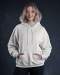 Plain and printed cotton T-shirt in multi colors female white hoodie front1 mockey