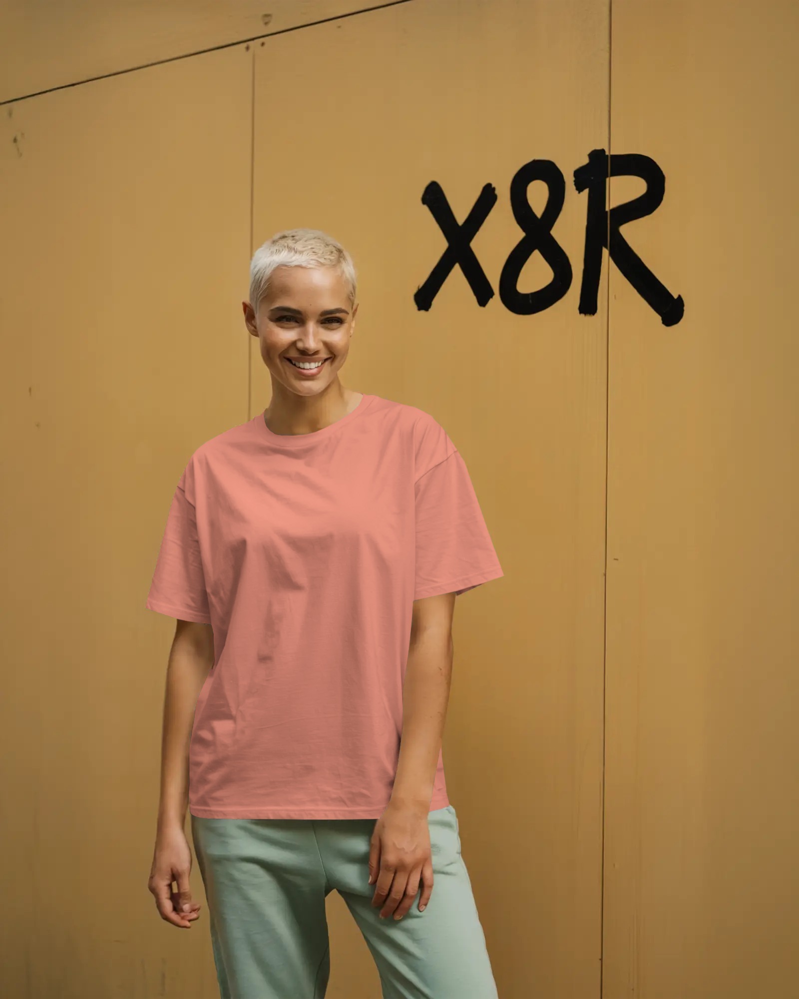 girl peach full Plain and printed cotton T-shirt in multi colors