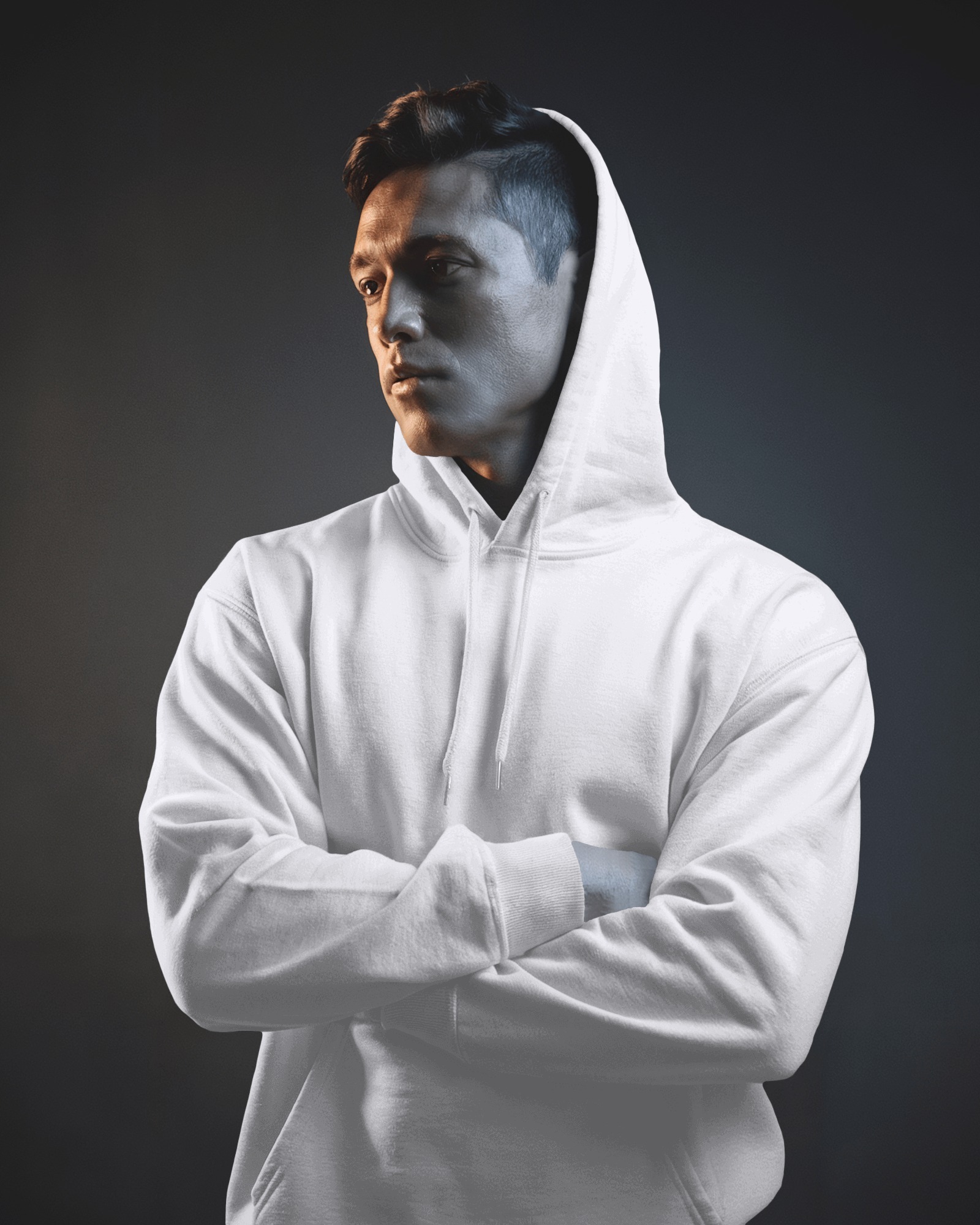 white hoodie front1 mockey
