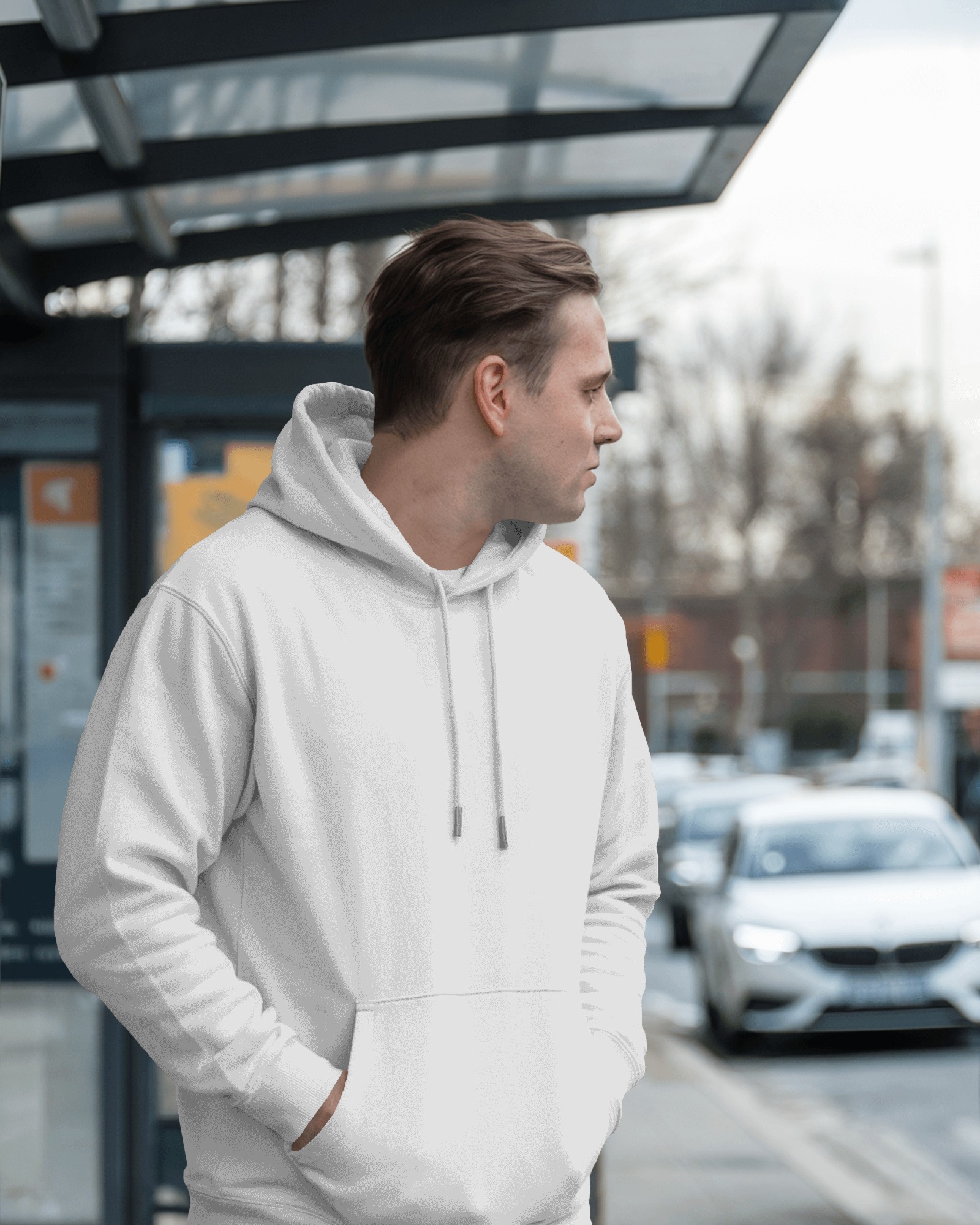 white hoodie side mockey