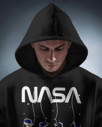 NASA Hanging Astro Printed Black Hoodie