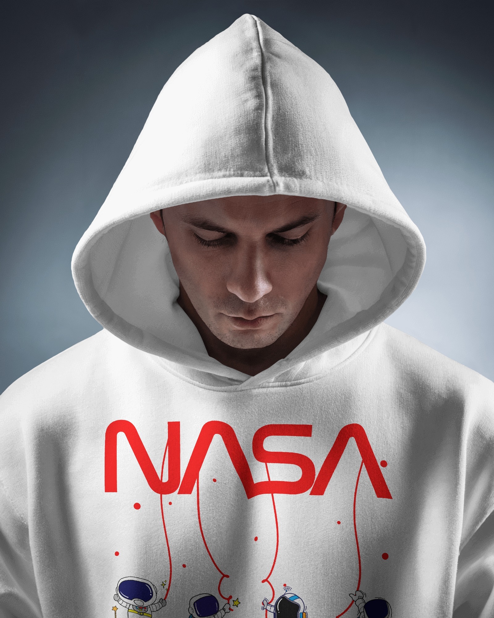 Male white NASA(red) hanging astronaut front2