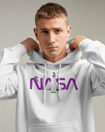 NASA Rocket Printed White Hoodie