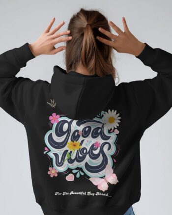 Women Good Vibes Printed Cotton Fleece Hoodie