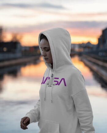 Women NASA Rocket Printed White Hoodie