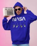NASA Hanging Astro Printed Blue Hoodie