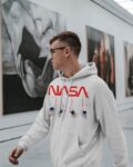 NASA Hanging Astro Printed White Hoodie