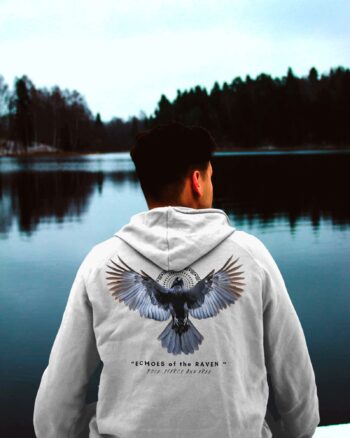 Raven Bird Printed Cotton Fleece Hoodie
