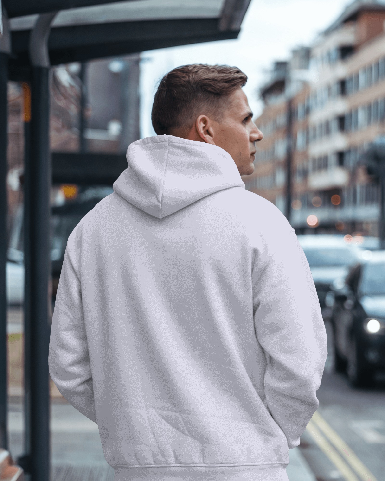 white hoodie back mockey