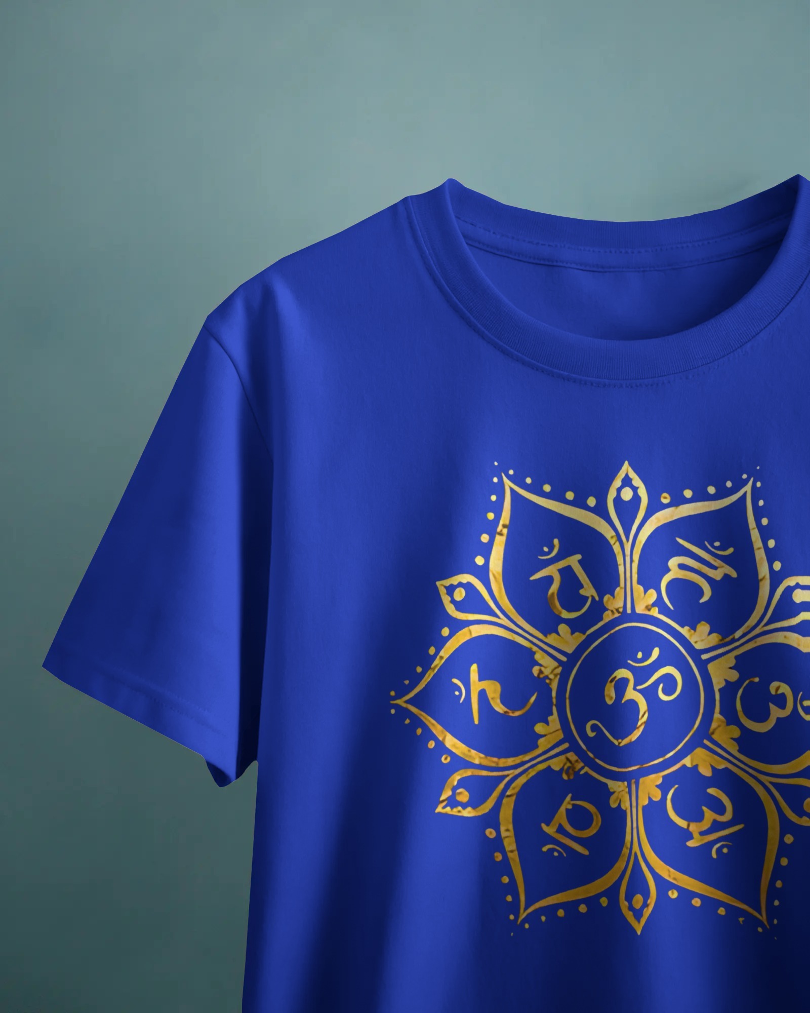 golden Om blue close up
