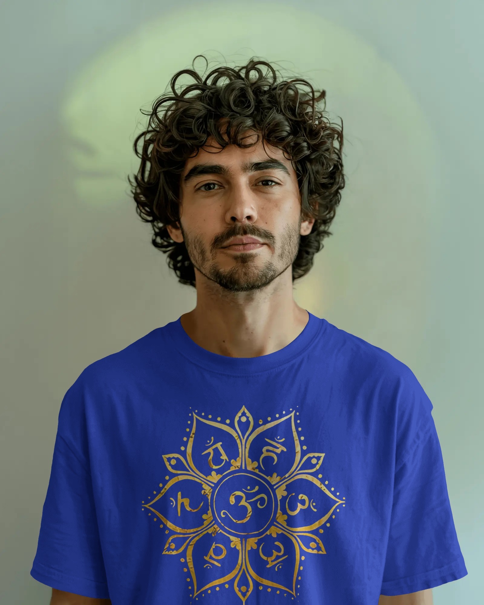 man golden Om blue