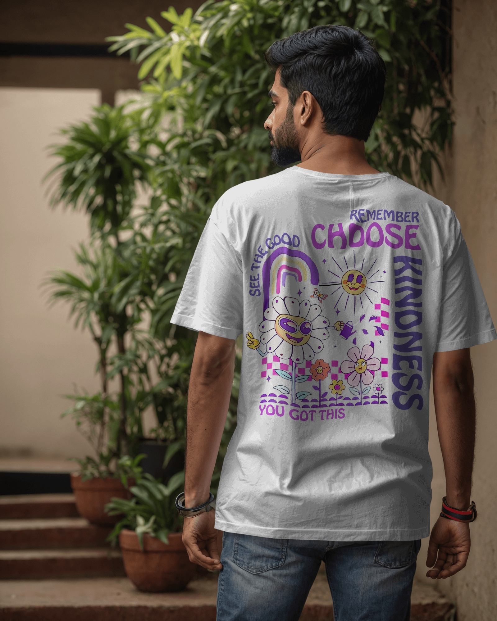 man white kindness back Plain and printed cotton T-shirt in multi colors