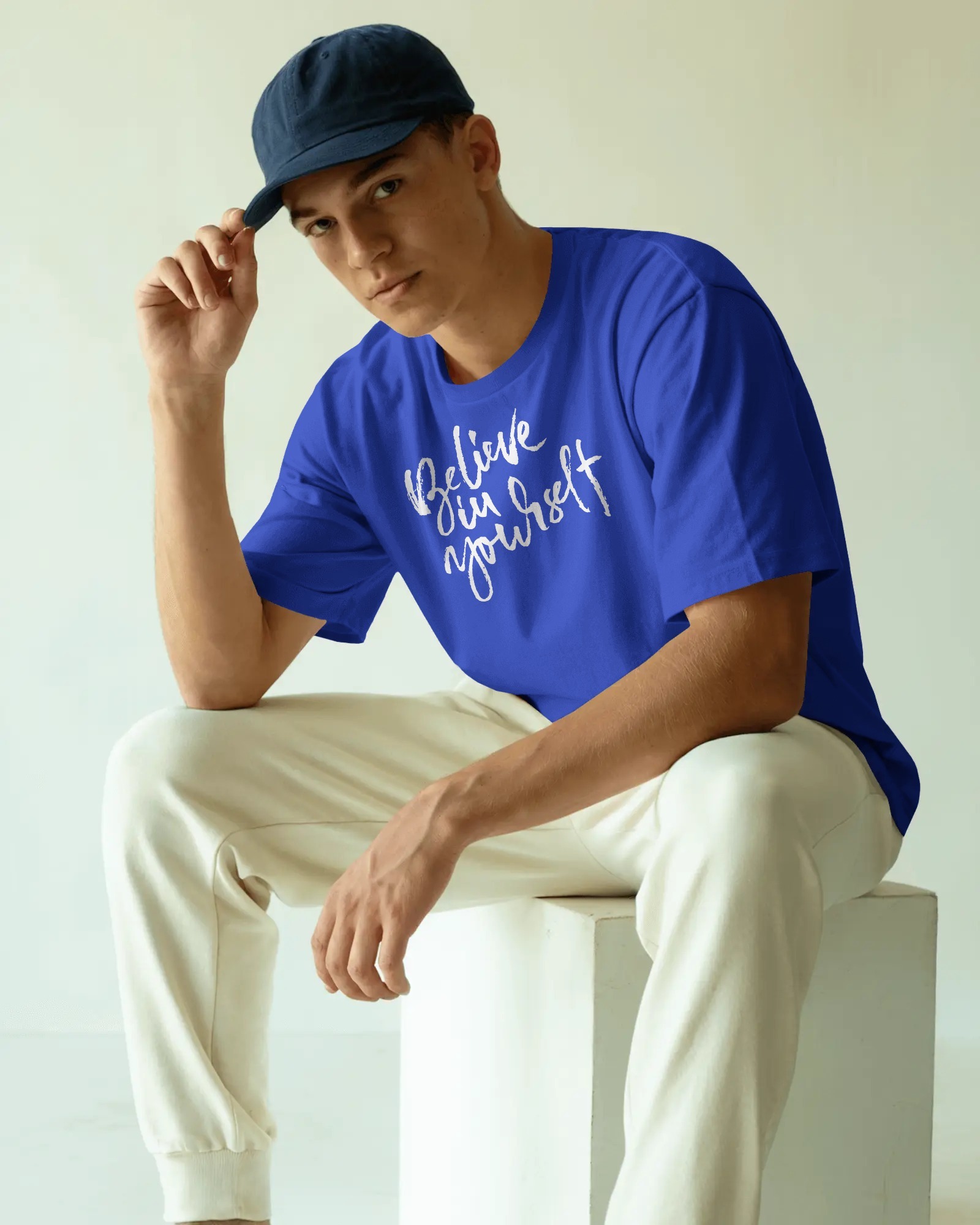 man blue believe front