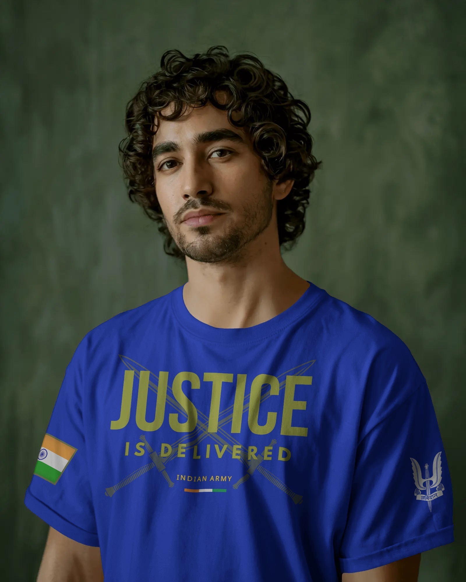 man blue front full 1 Plain and printed cotton T-shirt in multi colors