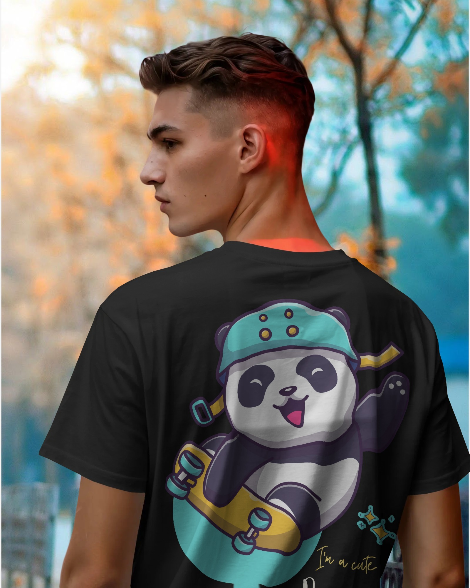 man cute panda back black