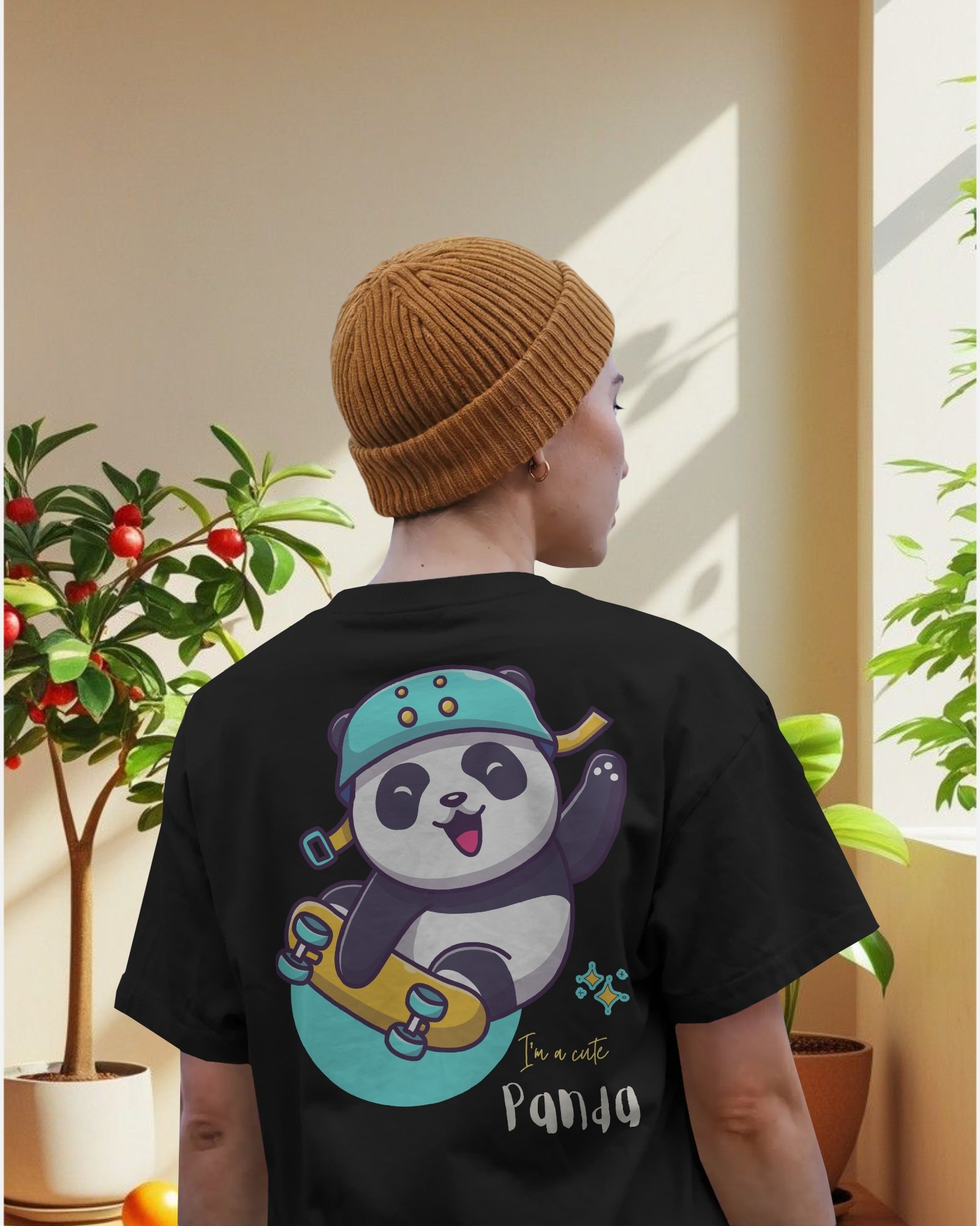 woman cute panda back black