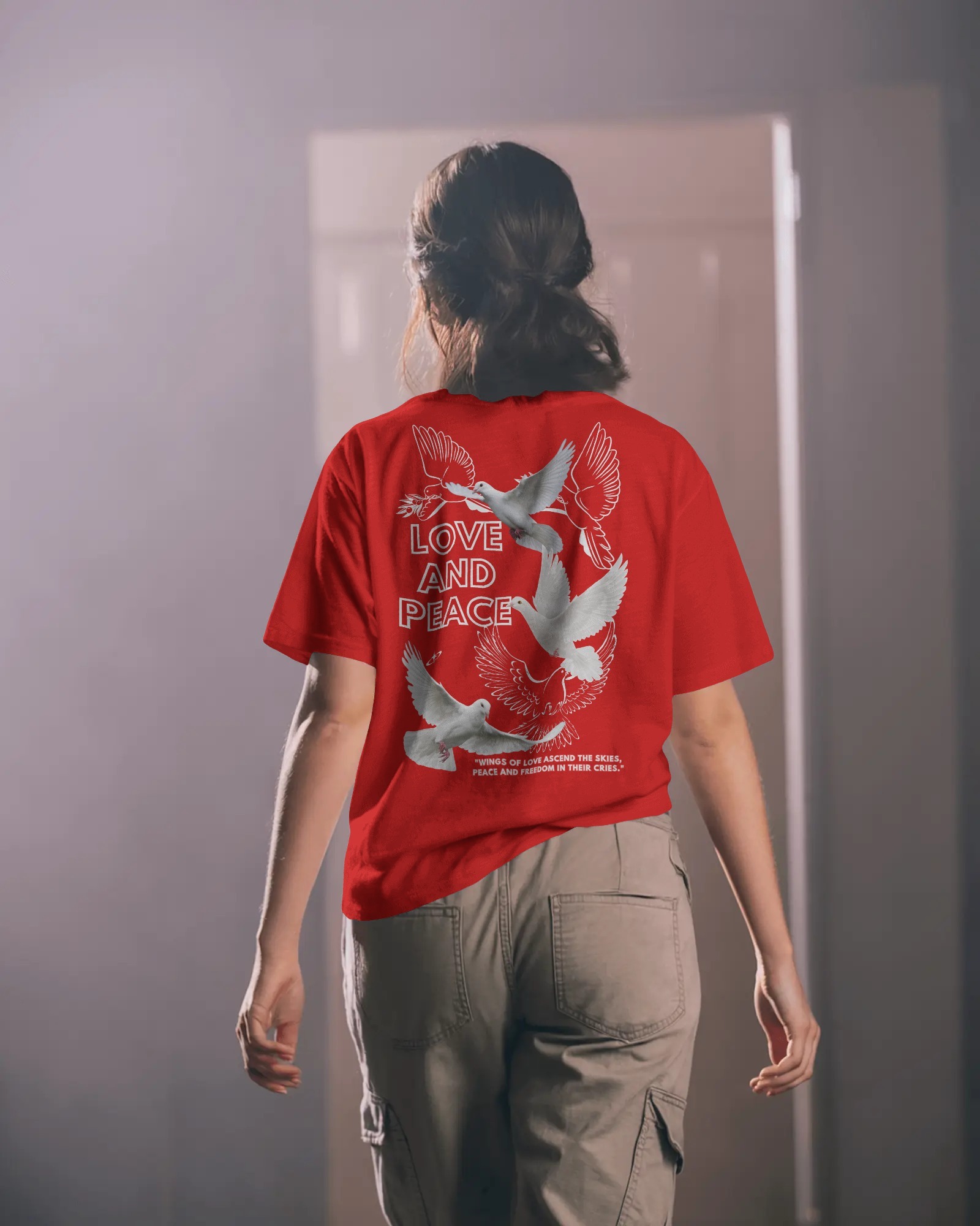 woman red love peace back